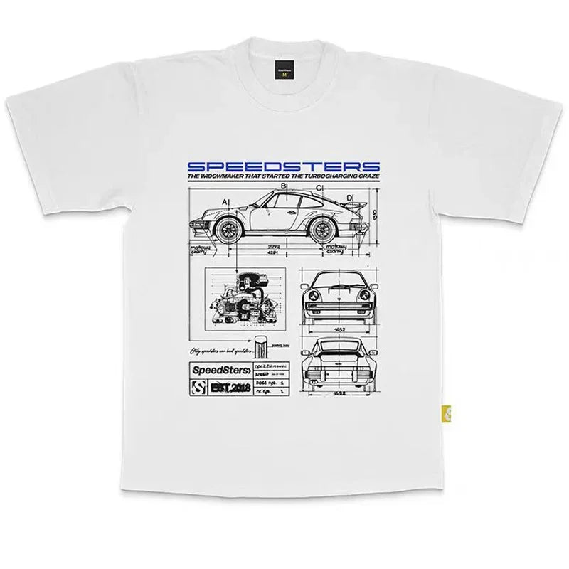 Cotton Super-Car Anatomy Car Shirts White Front Porsche 911