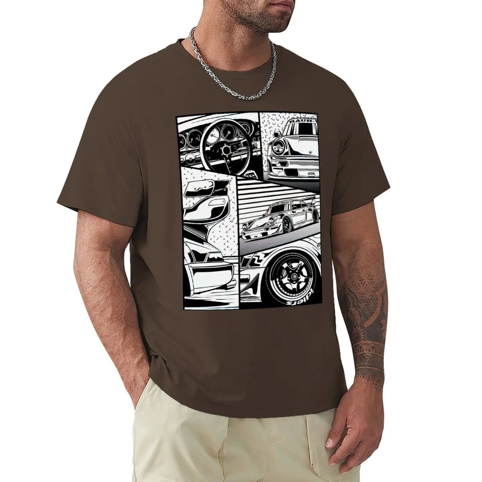 Porsche 911 Manga Design Graphic Car Shirts Brown Front