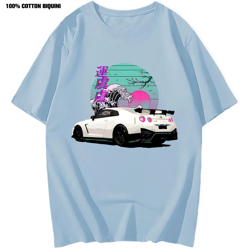 Anime Initial D R35 GTR Graphic Car Shirts Light Blue Front