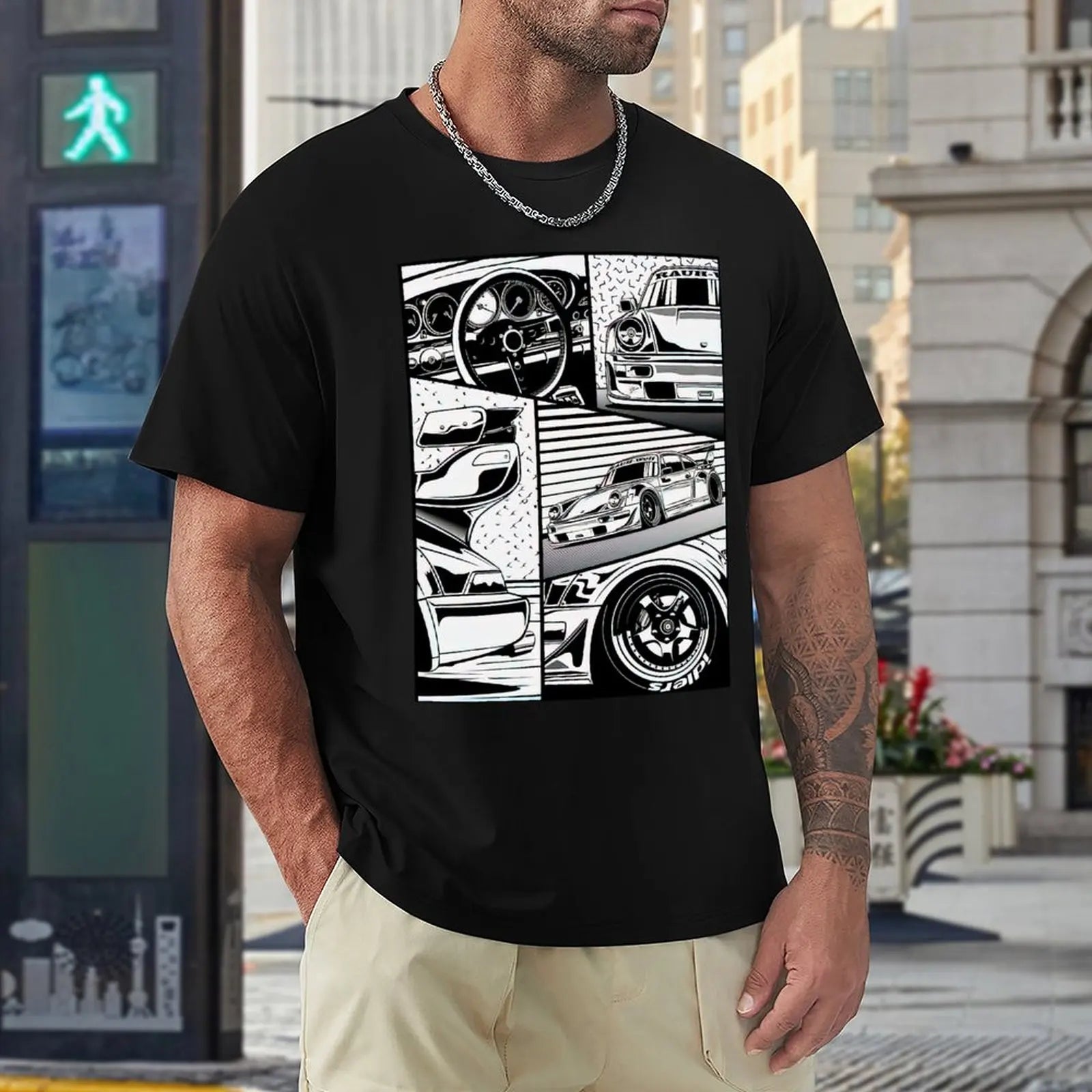 Porsche 911 Manga Design Graphic Car Shirts Front Black