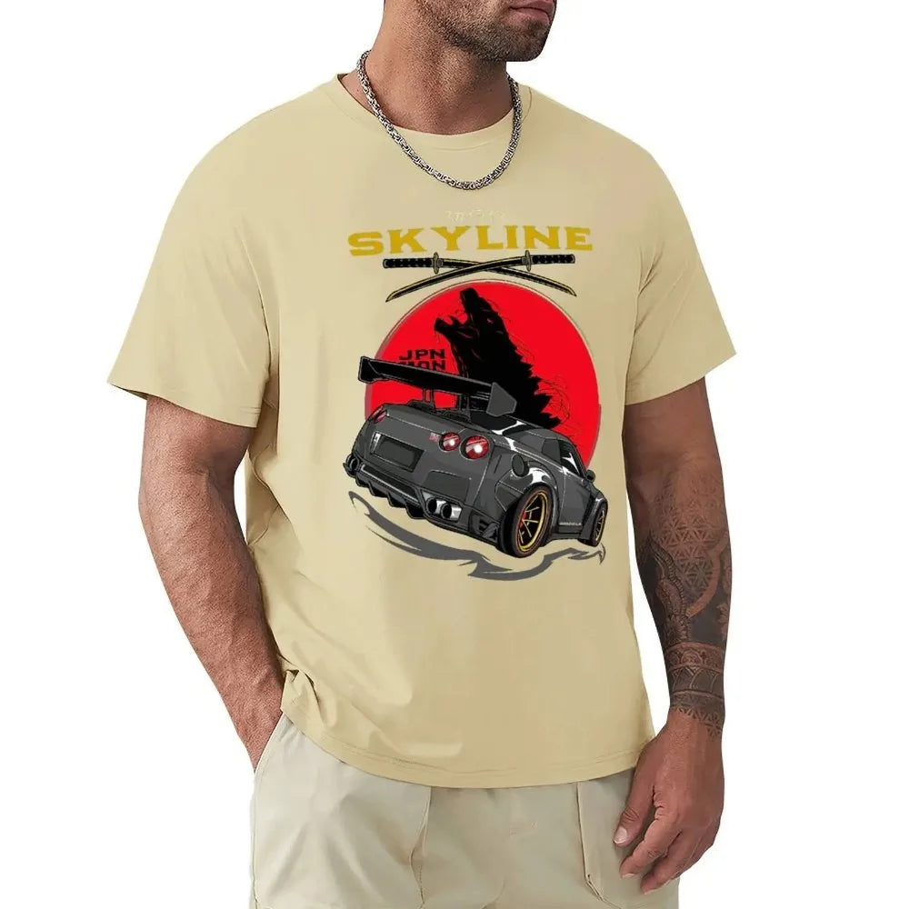 Nissan GTR Graphic Anime Design Car Shirts Khaki Front