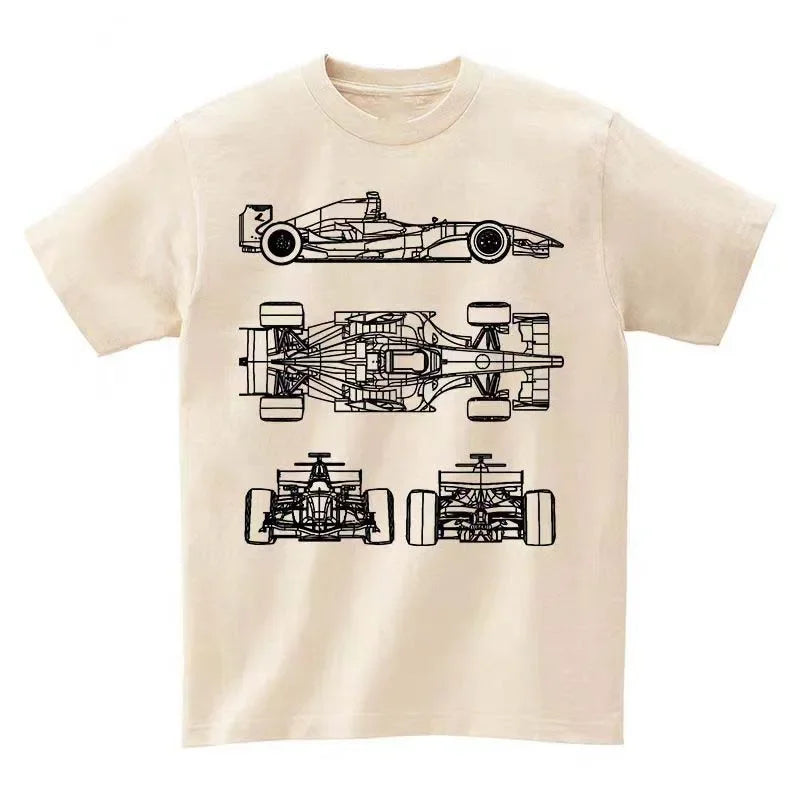 Cotton Super-Car Anatomy Car Shirts Khaki F1 Car Front