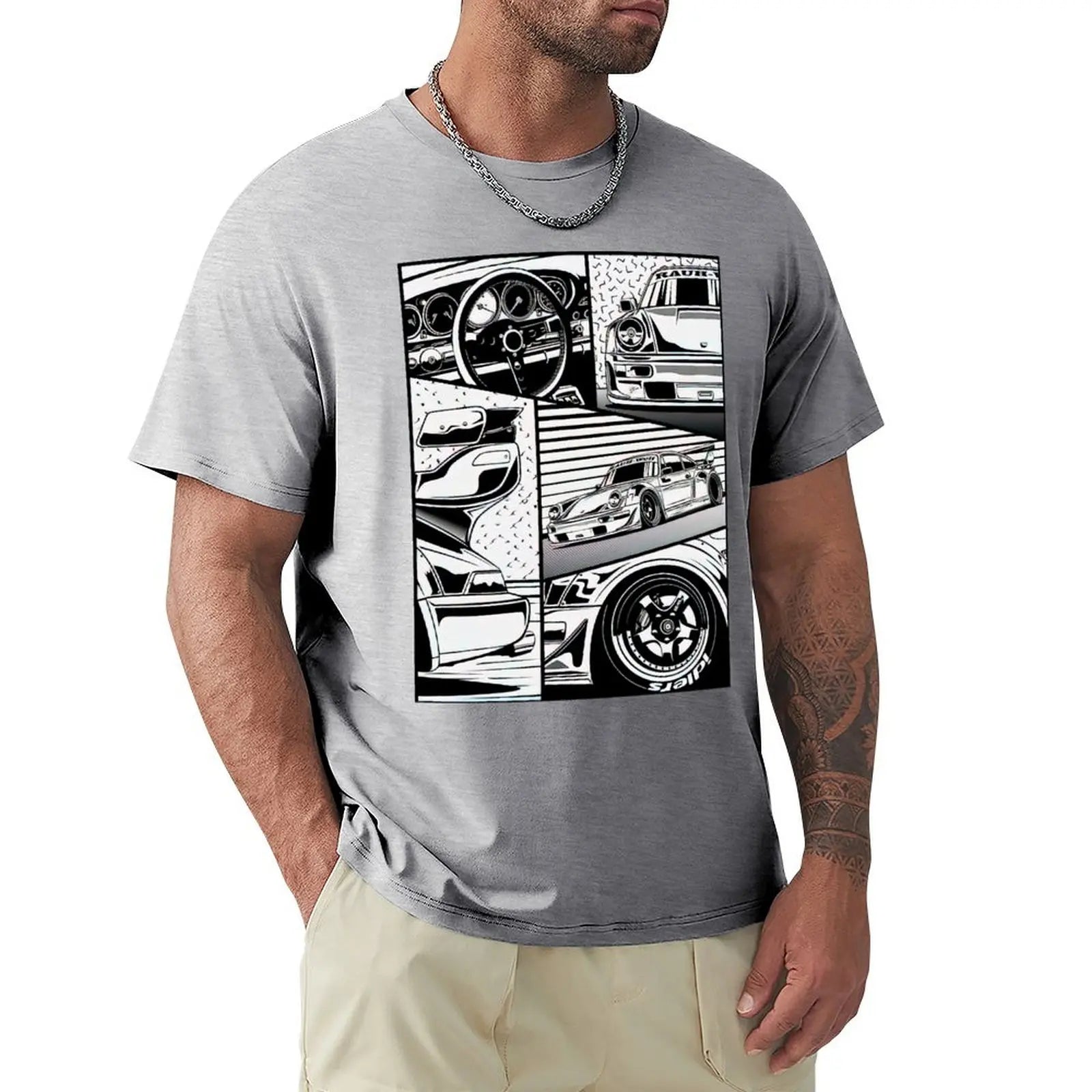 Porsche 911 Manga Design Graphic Car Shirts Gray Front