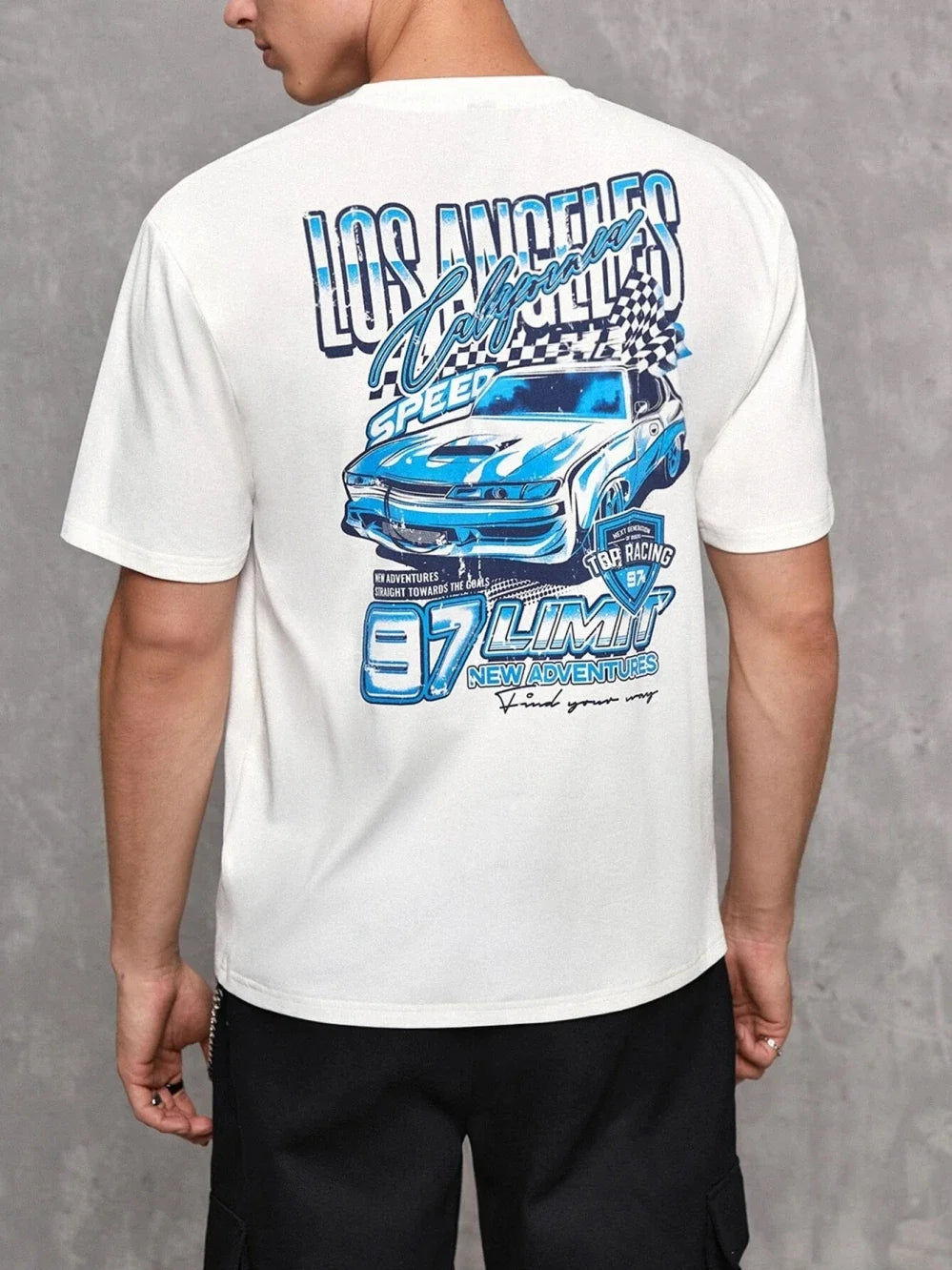 Los Angeles Racing Design Oversized Car Shirts White and Blue Back