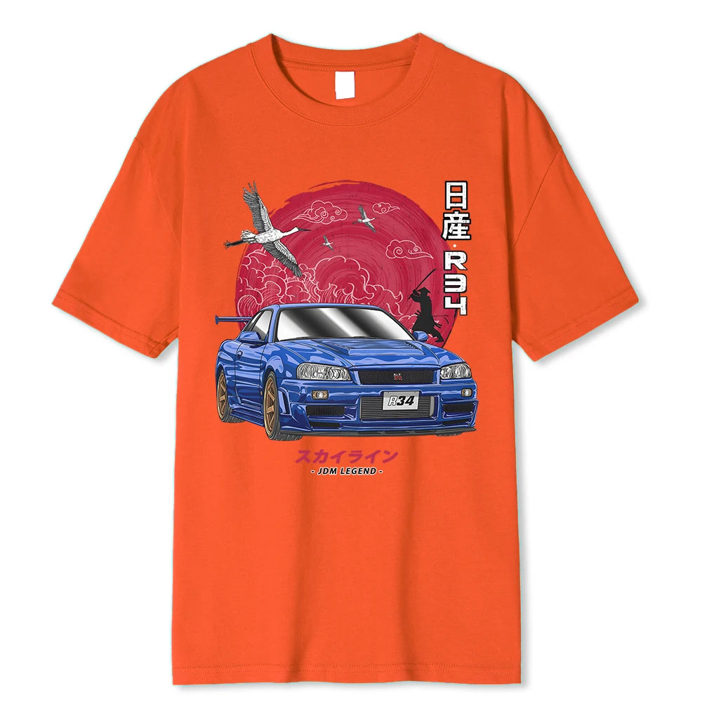 Initial D Nissan GTR R34 Anime Design Car Shirts Orange