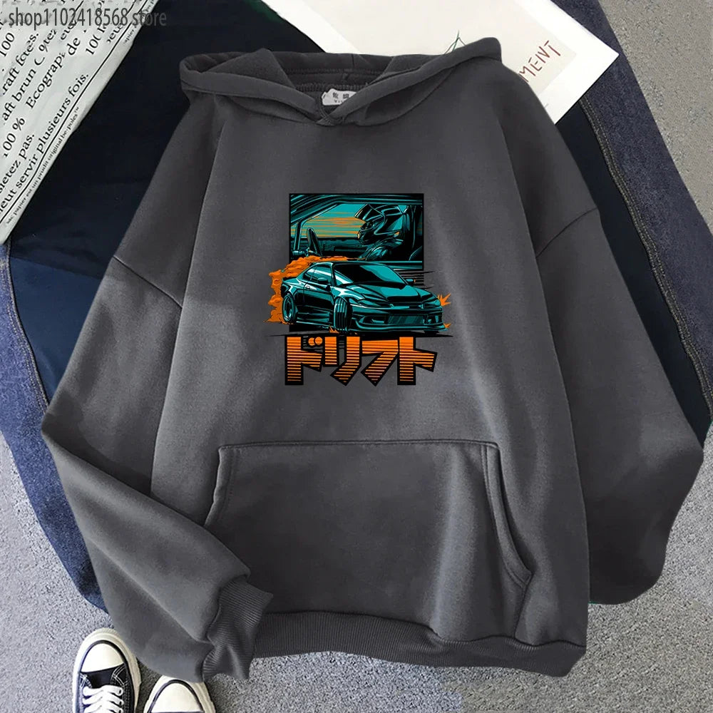 Nissan Silvia Car Hoodie Gray Front