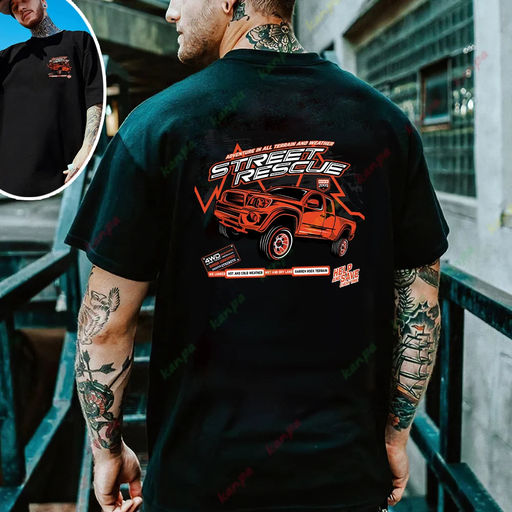 Vintage Car Print Oversized Car Shirts Street Rescue Back