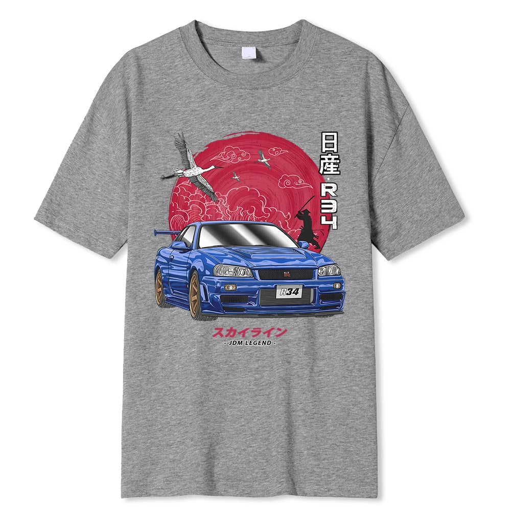 Initial D Nissan GTR R34 Anime Design Car Shirts Gray