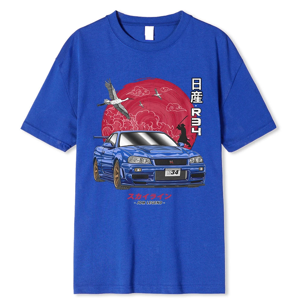 Initial D Nissan GTR R34 Anime Design Car Shirts Blue