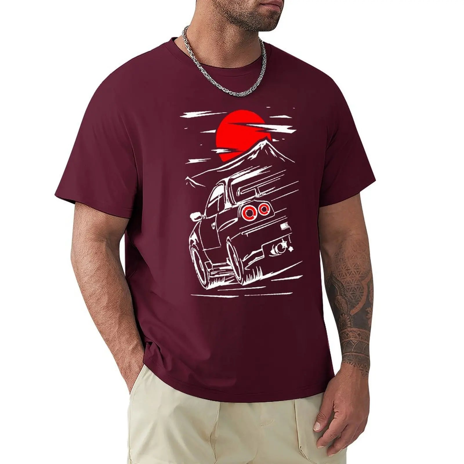 Nissan Skyline GTR R34 Design Car Shirts Maroon Front