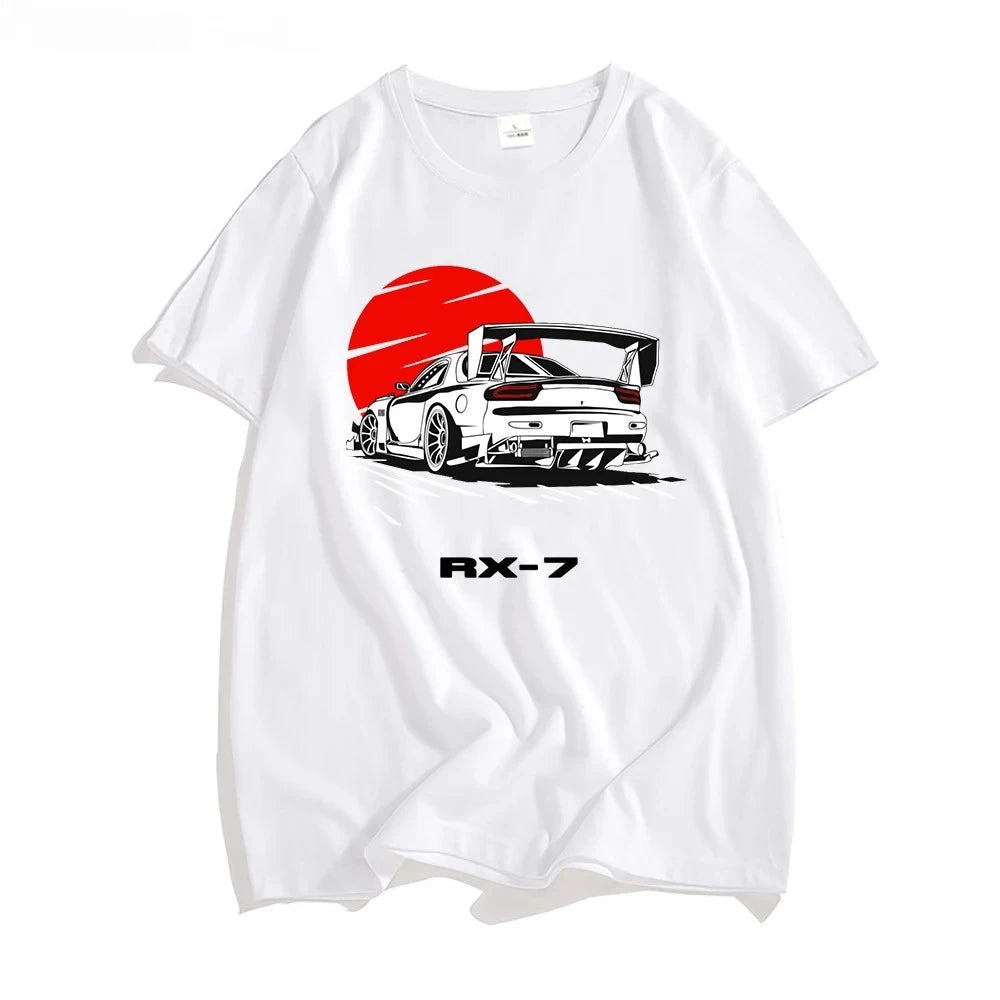 Cotton Initial D RX-7 Design Oversized T-shirt White Front