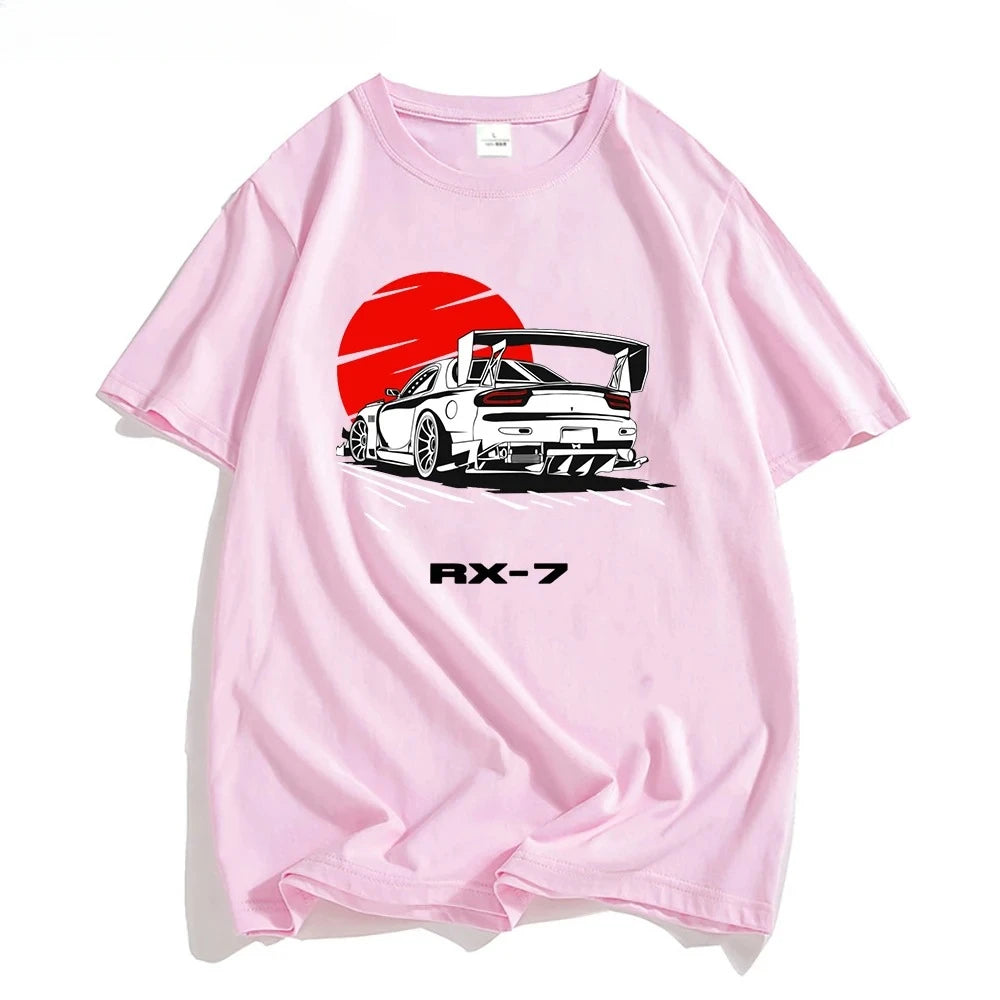 Cotton Initial D RX-7 Design Oversized T-shirt Pink Front