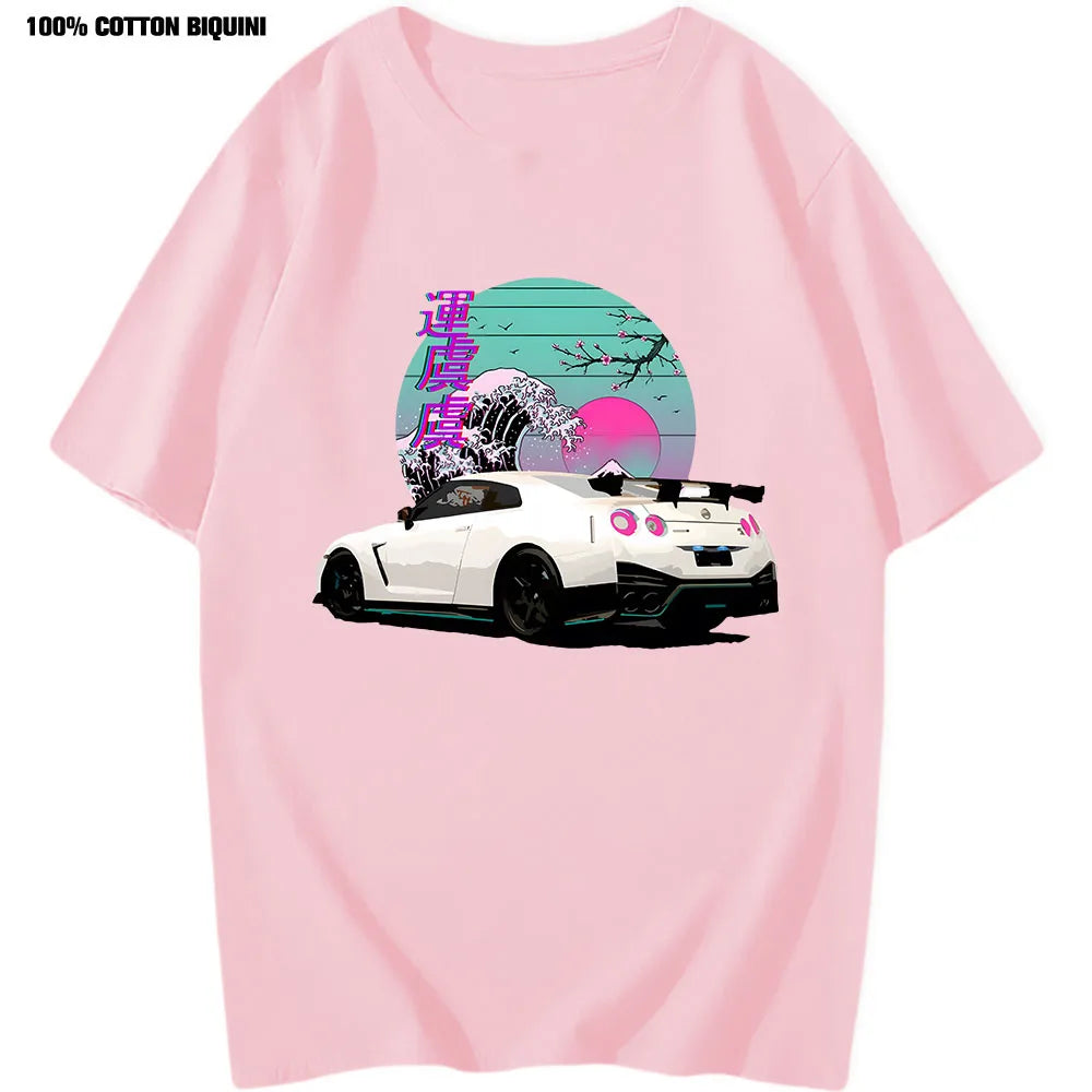 Anime Initial D R35 GTR Graphic Car Shirts Pink Front