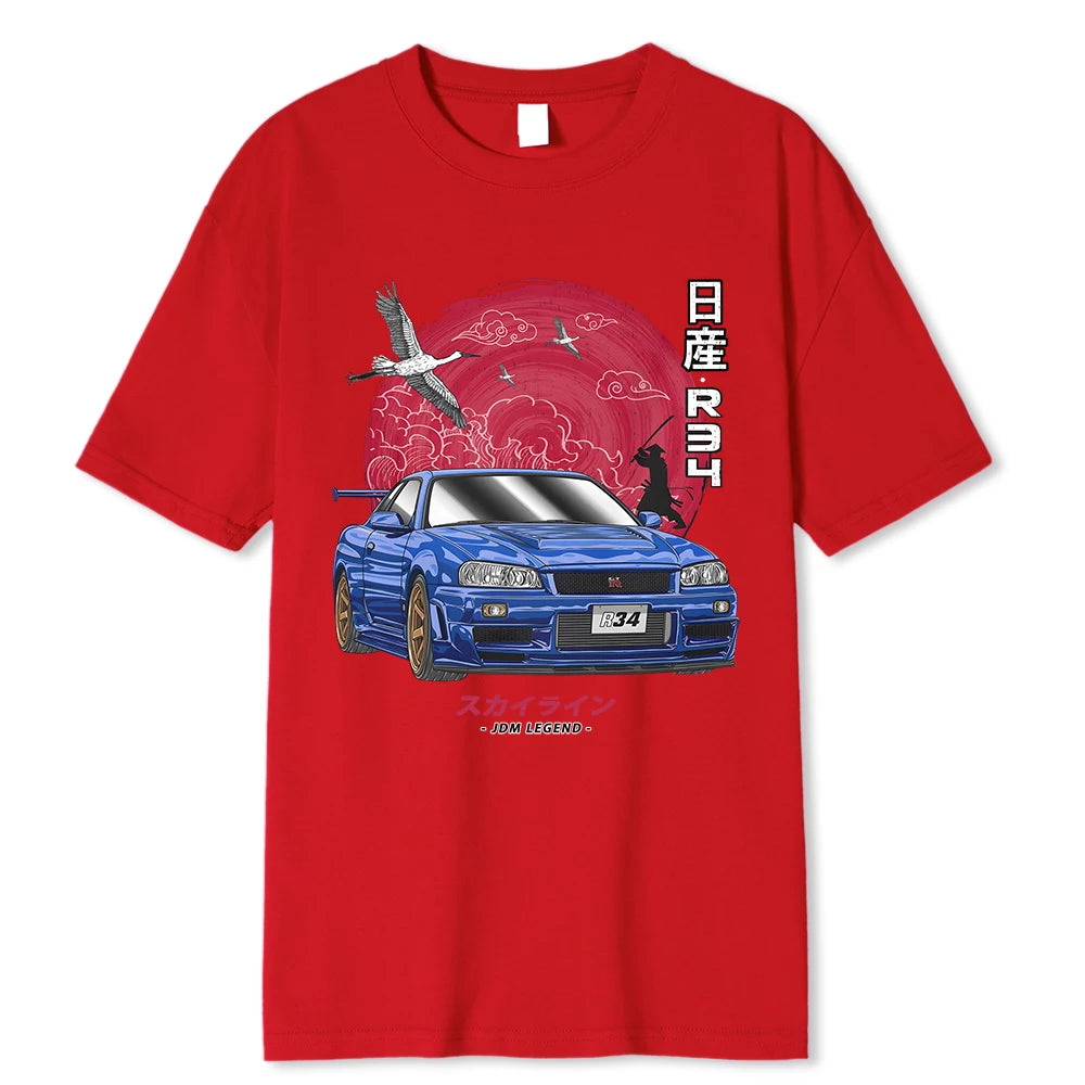 Initial D Nissan GTR R34 Anime Design Car Shirts Red