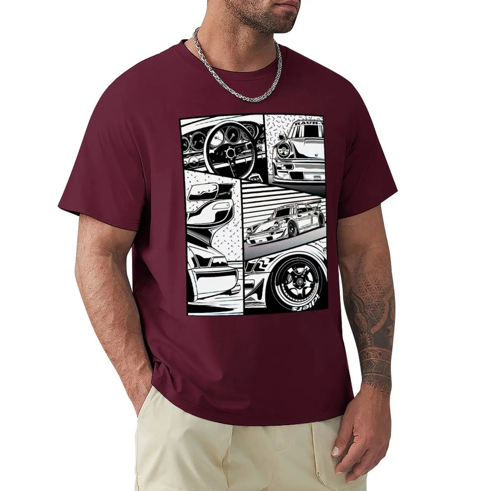 Porsche 911 Manga Design Graphic Car Shirts Maroon Front