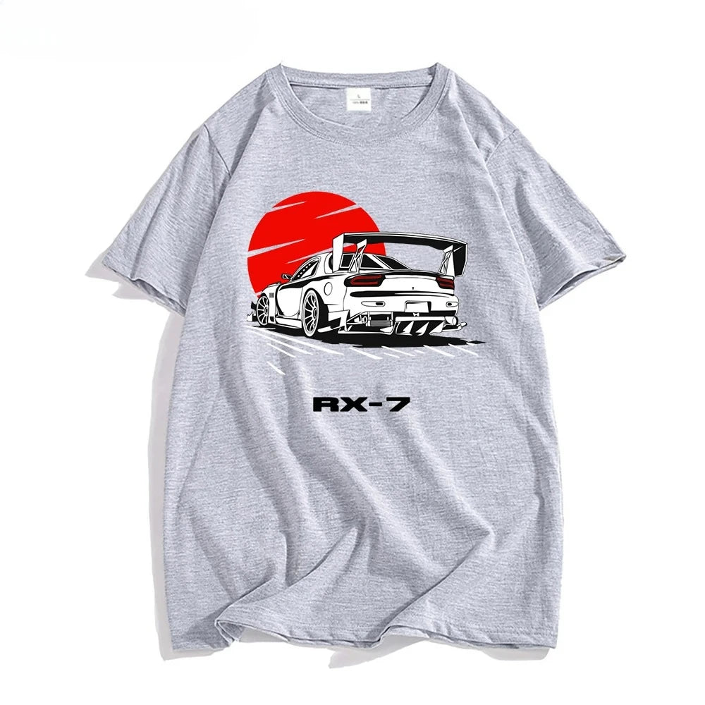 Cotton Initial D RX-7 Design Oversized T-shirt Gray Front