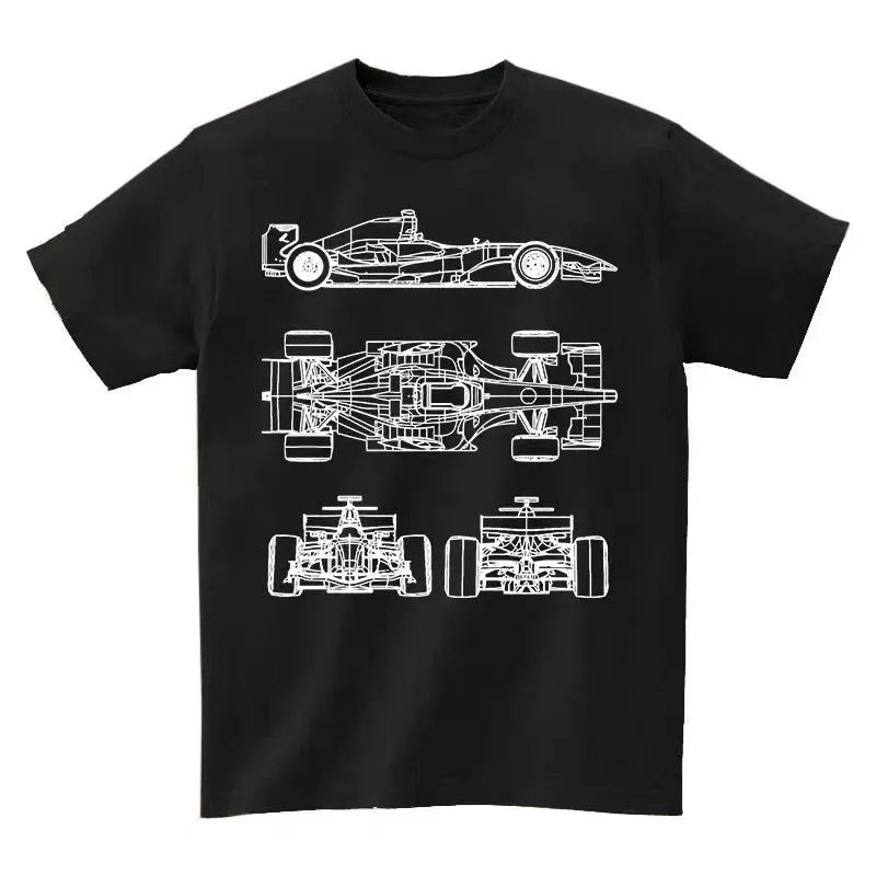 Cotton Super-Car Anatomy Car Shirts Black F1 Car Front