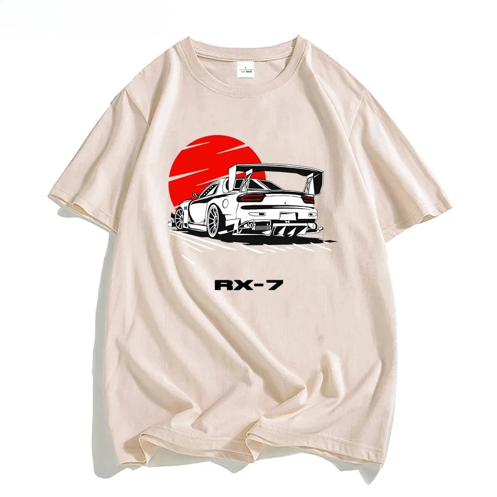 Cotton Initial D RX-7 Design Oversized T-shirt Khaki Front