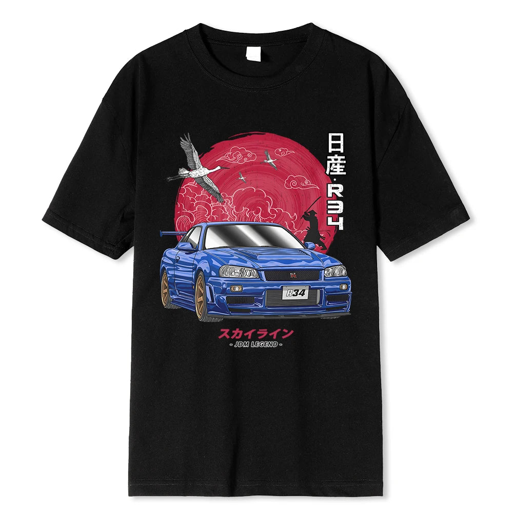 Initial D Nissan GTR R34 Anime Design Car Shirts Black