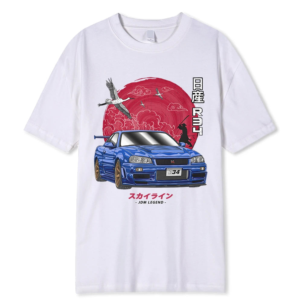 Initial D Nissan GTR R34 Anime Design Car Shirts White