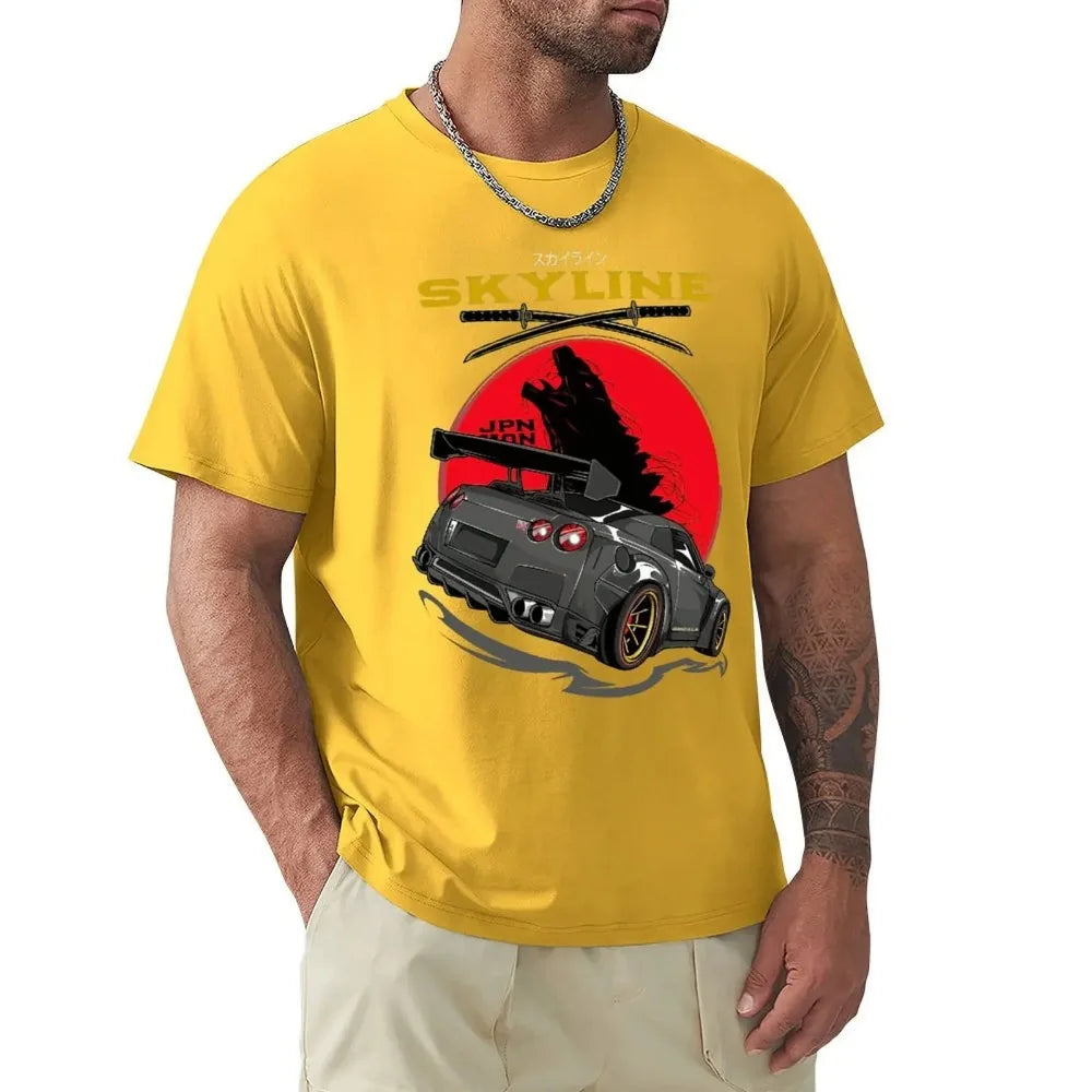 Nissan GTR Graphic Anime Design Car Shirts Yellow Front