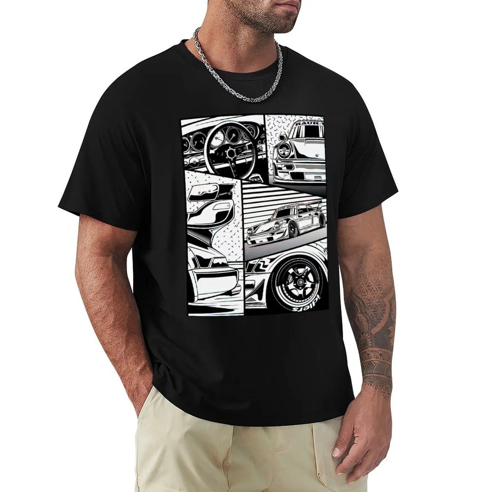 Porsche 911 Manga Design Graphic Car Shirts Front Black