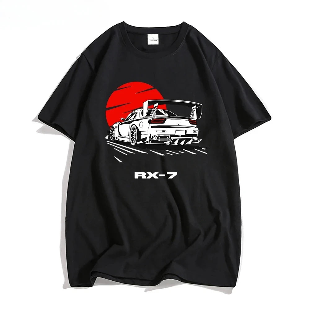 Cotton Initial D RX-7 Design Oversized T-shirt Black Front